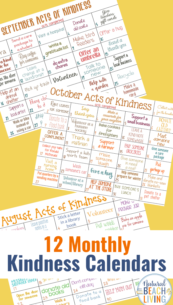 Random Acts of Kindness Calendar for every month, Random acts of kindness ideas, This Monthly acts of kindness calendar is full of fun ideas 