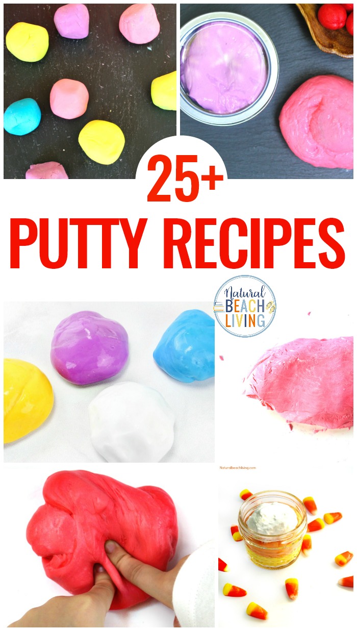 Putty Recipes, How to Make Putty, Silly Putty Recipe, Therapy Putty Recipe, Kids love playing, squeezing, pushing and pulling on putty. With these ideas you can make your own Homemade Putty Recipes anytime during the year. Silly putty, soap putty, stress putty, and even edible putty recipes will keep your fidgeters busy throughout the day.