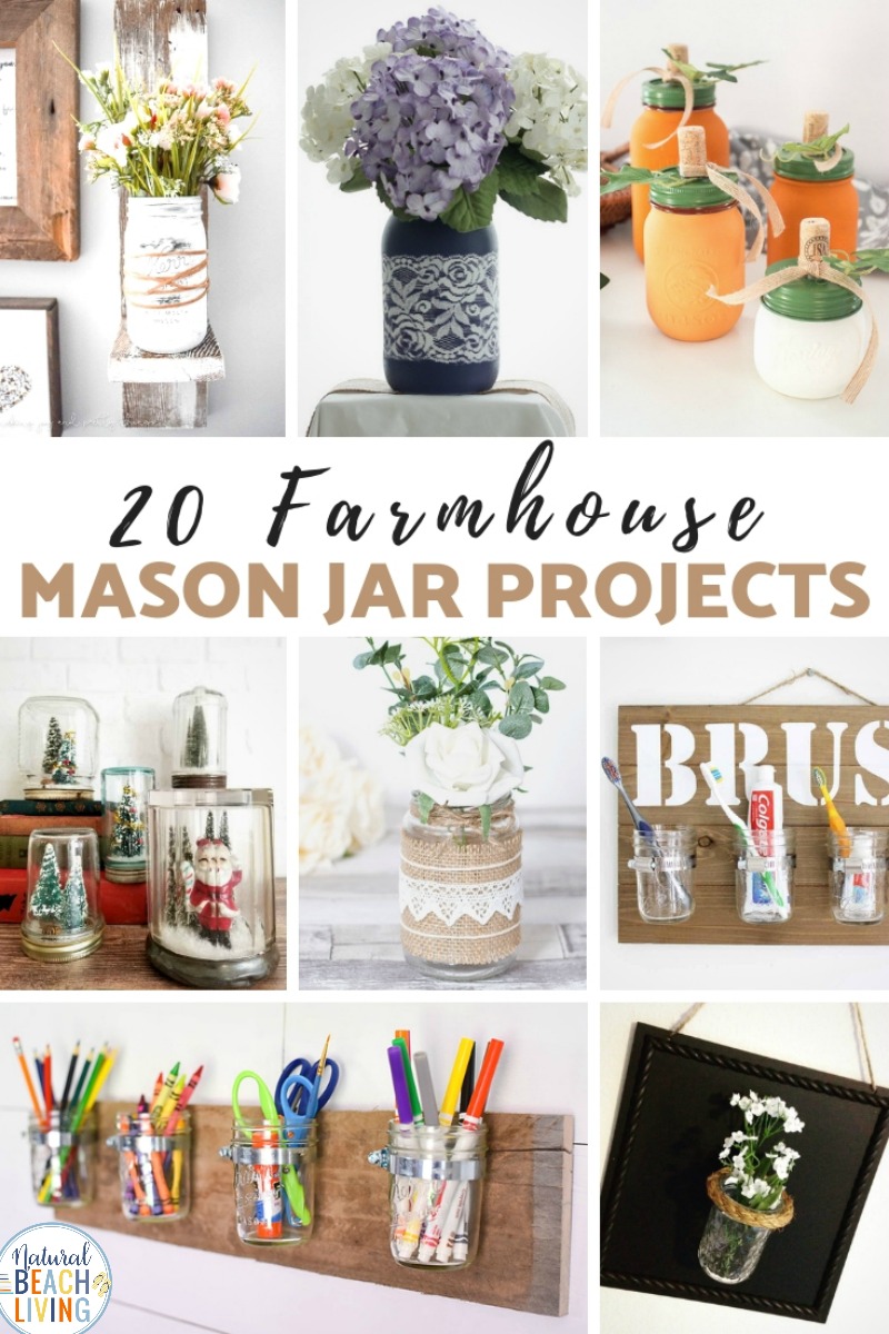  DIY Farmhouse Mason Jars can be so simple and inexpensive to make, but they look great. These DIY Mason Jar Ideas are so fun and functional. Farmhouse Mason Jar Projects are perfect craft ideas to freshen up your house on a low budget.