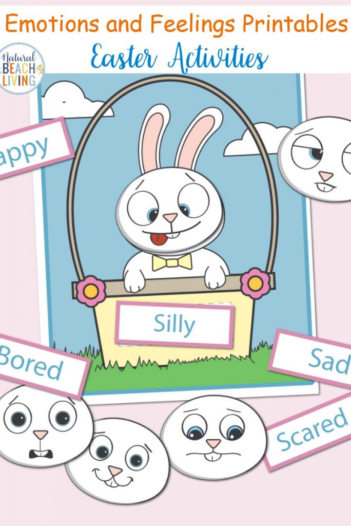 Preschool Emotions Printables Easter Activities, These Easter bunny preschool emotions printables make a cute and fun hands on activity. Free Easter Activities for kids to teach feelings and emotions, Feelings and Emotions Activities for Preschoolers, Emotion Cards and Free Printable Emotion Faces