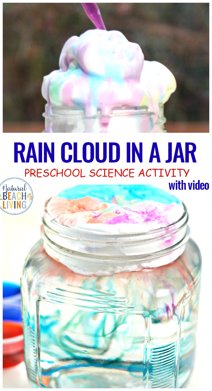 Rain Cloud Experiment and Preschool Science Experiments, A Rain Cloud in a Jar Experiment is perfect for preschool and Kindergarten science. This weather science experiment allows your children to explore clouds and rain with hands-on activities. Perfect for a Weather theme, and Kindergarten and Preschool Science