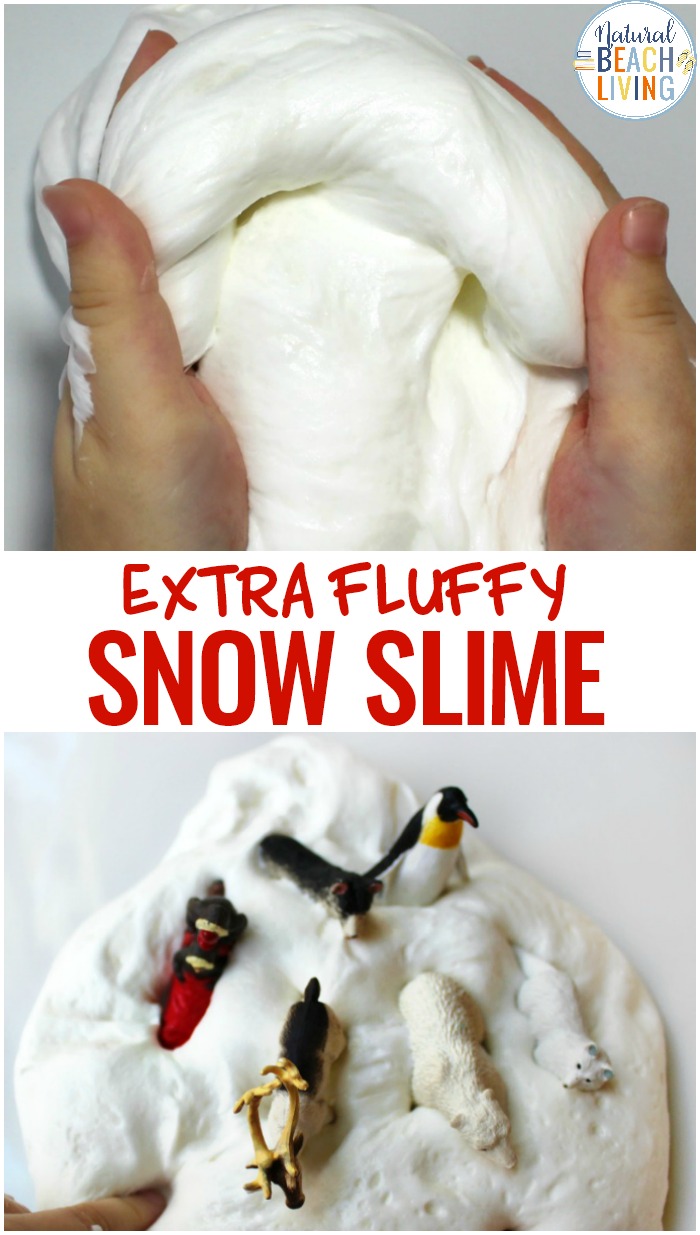Make The Best Super Fluffy Snow Slime Recipe Ever! This Snow Slime is a fun winter sensory activity that kids of all ages enjoy, See How To Make Snow Slime any time during the year with only a few simple ingredients and have fun with The Best Fluffy Slime Recipe, perfect for a preschool Winter Theme, Slime recipe with Saline Solution