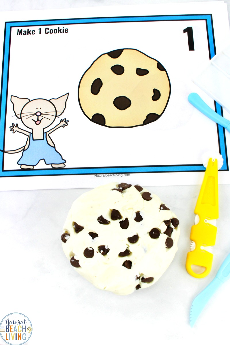 Cookie Dough Playdough is the Best! Edible Playdough, If You Give A Mouse A Cookie Activities, Children can cut the dough, squeeze the dough, flatten the dough, slice the playdough and make cookies to use with their counting playdough mats. This is the perfect playdough recipe to go with the book If You Give A Mouse A Cookie. Enjoy these free playdough mats and this chocolate chip playdough recipe no cook, Playdough Recipe without Salt 