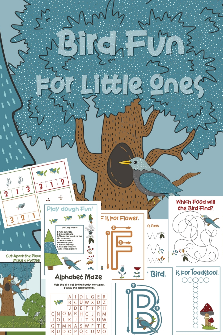 24 Page Bird Theme Preschool Activities Pack with Hands-on learning Bird Printables, Hands on learning with activities that include preschool printables with puzzles, preschool math, handwriting, fine motor skills, alphabet activity sheets, Playdough Mats and more.