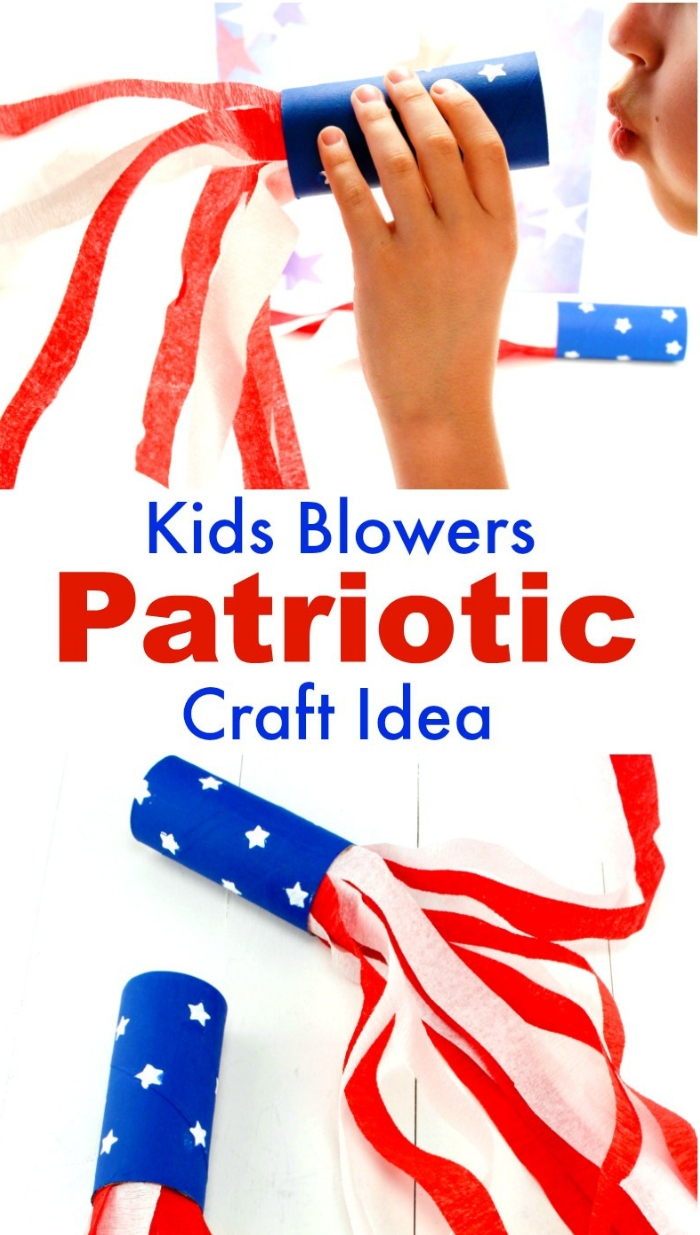 4th of July Crafts for Kids, You'll LOVE this Patriotic Craft Blower, It's a cute Patriotic Craft Idea for Kids made with a few simple craft supplies. Paper Tube Crafts are easy and cheap craft ideas for kids of all ages. Summer crafts for kids