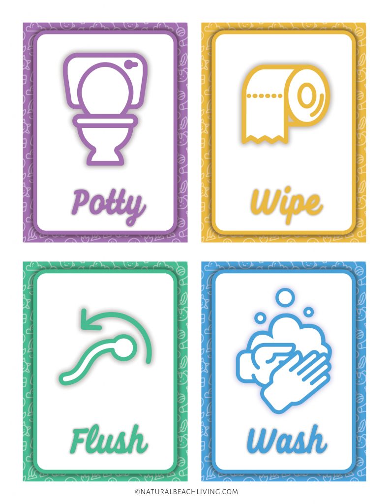 If you’ve ever potty trained a child, you know that it’s not the easiest thing you’ll do but, this Visual Schedule Potty Training Chart with Potty Training Visual Cards will help your child have good bathroom habits. Use Visual Support like this routine chart and Free Printable Picture schedule cards, Free Potty Training Visual Cards