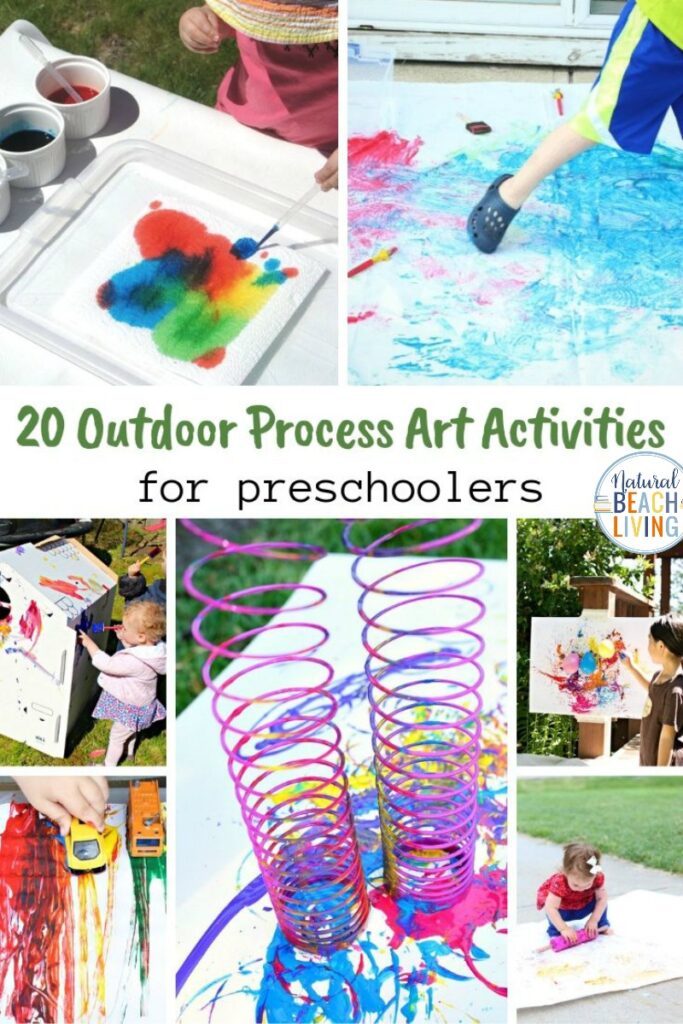 These fun ideas for Outdoor Art for Preschoolers are so much fun to create! With so many different preschool art options, they're certain to provide hours of outdoor fun! Find 20+ Process Art for Preschool activities and Outdoor Process Art for Preschoolers. Enjoy! 