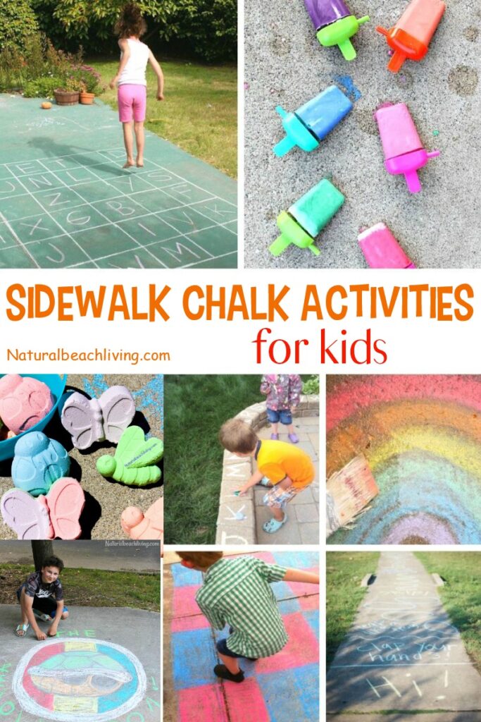These Sidewalk Chalk Activities are certain to provide hours of outdoor play for your children! Let them channel their imagination and creativity! Make DIY Sidewalk Chalk and enjoy lots of Summer fun with these AWESOME Sidewalk Chalk Activities for Kids
