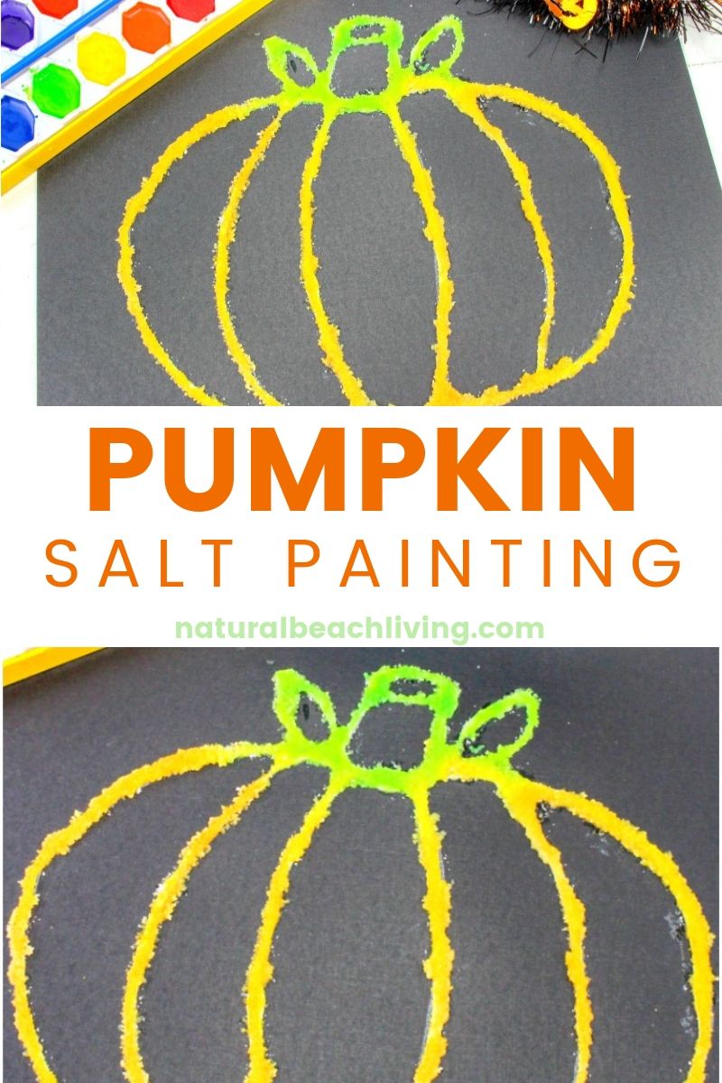 How to Make Halloween Pumpkin Salt Painting, This is a fun PUMPKIN art and science Experiment with Watercolor Salt Painting for Preschoolers, Use this with a Pumpkin Preschool Theme or a Fun Fall Pumpkin craft kids will love, Learn all about Salt Painting and Halloween Watercolor Painting for kids 