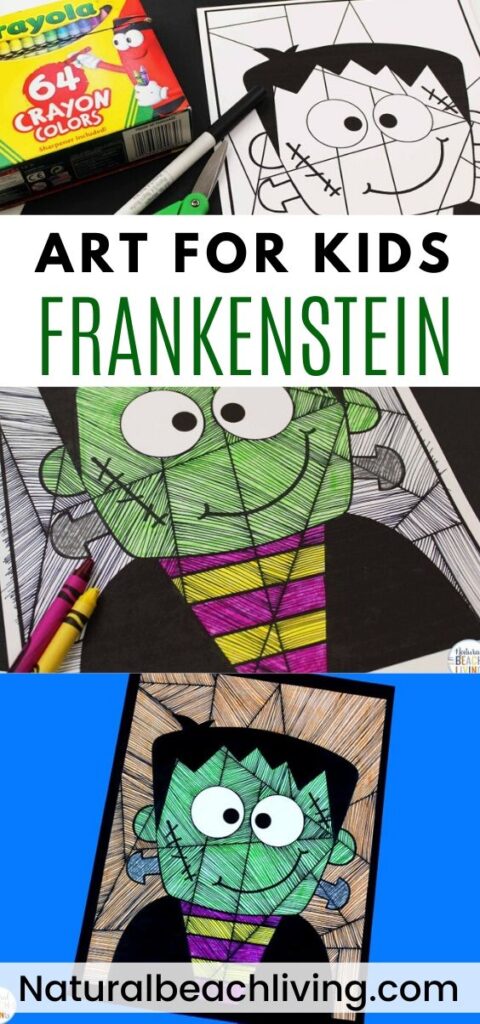 You're going to love this simple Frankenstein Art for Kids. It's such a FUN way to be creative and using the FREE FRANKENSTEIN TEMPLATE makes it easy for Halloween Art for Preschool and Kindergarten children. Add this to a 30 Day Art Challenge in October or make it to display for Halloween. 