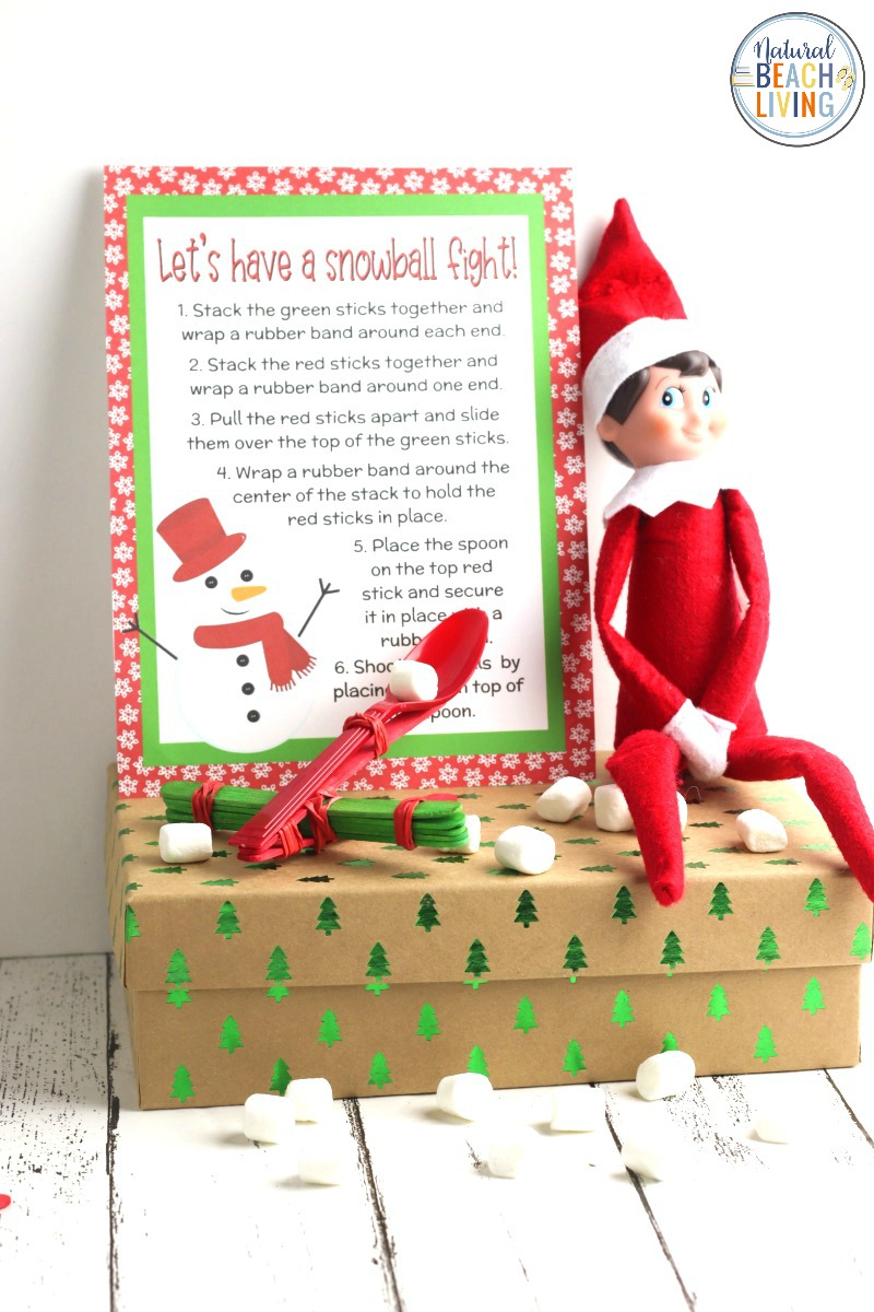 Elf on the Shelf Marshmallow Catapult with Free STEM Printable