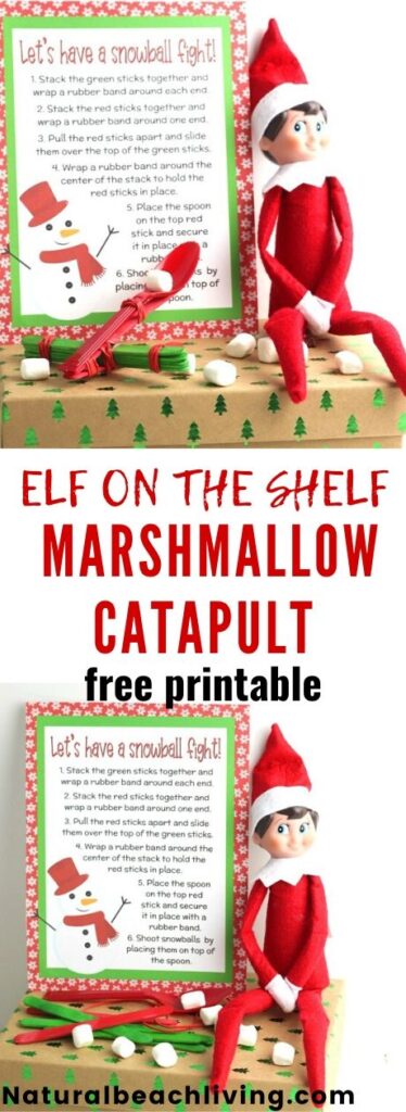 This Elf on the Shelf Marshmallow Catapult is a great way to have fun together with all your family and friends! You can easily make this Christmas STEM activity quickly with Free Elf Printables! These Elf Ideas are perfect for kids of all ages and I'm sure this Elf on the Shelf idea will bring lots of smiles. Best Elf on the Shelf