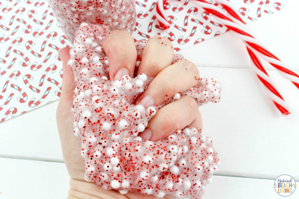 This Candy Cane Slime Recipe is a great way to get excited about the holidays. It's full of fun and crunchy texture that the kids will love! Floam Slime and How to make Crunchy Slime in an easy way with only a few ingredients. This also makes the Best Christmas Slime for an Easy Slime Recipe 