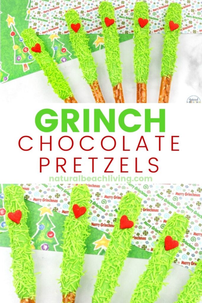These delicious Grinch Chocolate Covered Pretzels will make everyone happy. They are so easy to make and Grinch Food Recipes look great on a party table. Add these Grinch Chocolate Covered Pretzels to your Grinch Food list and pull off a marvelous movie night or holiday party, Chocolate dipped pretzels, Grinch Party Ideas