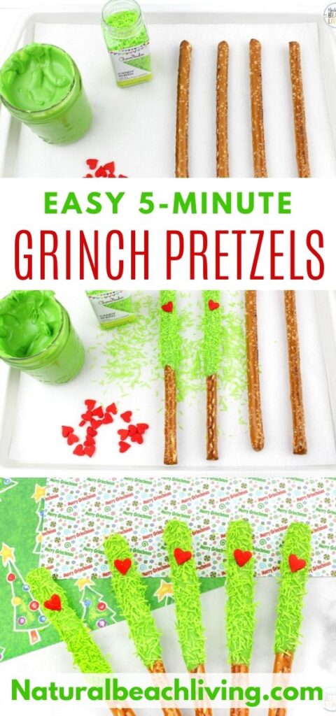 These delicious Grinch Chocolate Covered Pretzels will make everyone happy. They are so easy to make and Grinch Food Recipes look great on a party table. Add these Grinch Chocolate Covered Pretzels to your Grinch Food list and pull off a marvelous movie night or holiday party, Chocolate dipped pretzels, Grinch Party Ideas