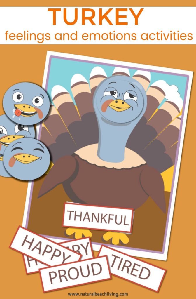 These Thanksgiving Theme Feelings and emotions activities for preschoolers are so cute. Preschool Turkey emotions printables make an exciting hands-on activity during November. Use Social Emotional Activities for Preschool, Kindergarten and Early Elementary age children. They make great centers, Montessori activities, or for exploring emotions with emotional activities