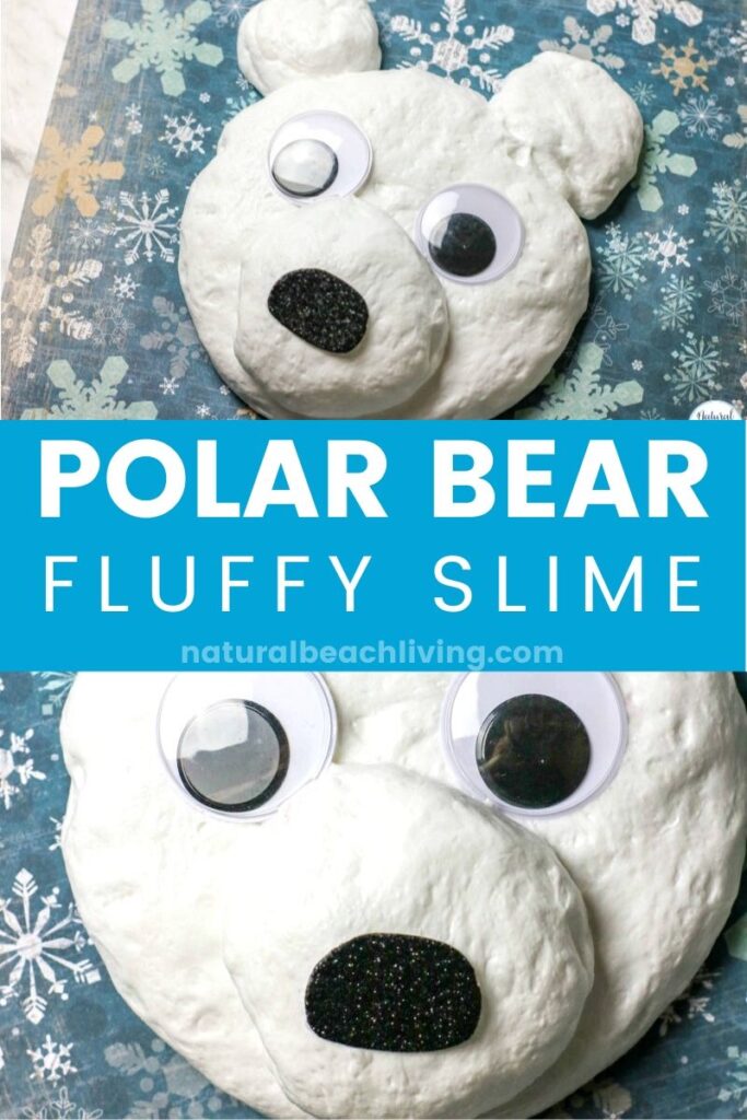 This Polar Bear Fluffy Slime is easy to make and It's a great winter indoor activity that encourages imagination and a fun sensory activity. This Snow Slime is just the cutest snow slime recipe, ever. Make this Fluffy Slime Recipe to add to a Winter Preschool Theme. Fun Polar Bear Craft