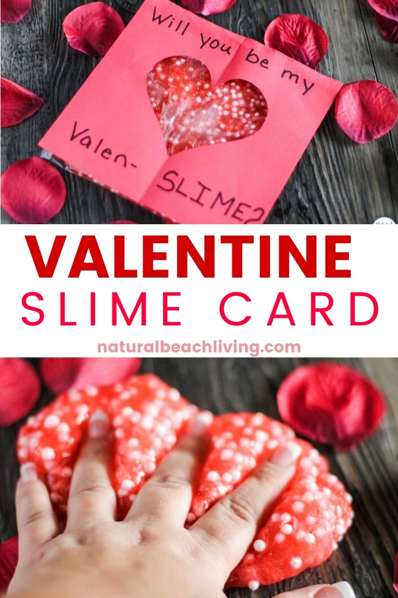 Make this easy Valentine Floam Slime. It's stretchy, squishy, and made without borax. Using just a few ingredients you can make this crunchy slime in minutes! This Valentines Day Slime Card is so simple and easy to make. A unique Valentines Day Slime Recipe and easy Valentine Crafts Card.