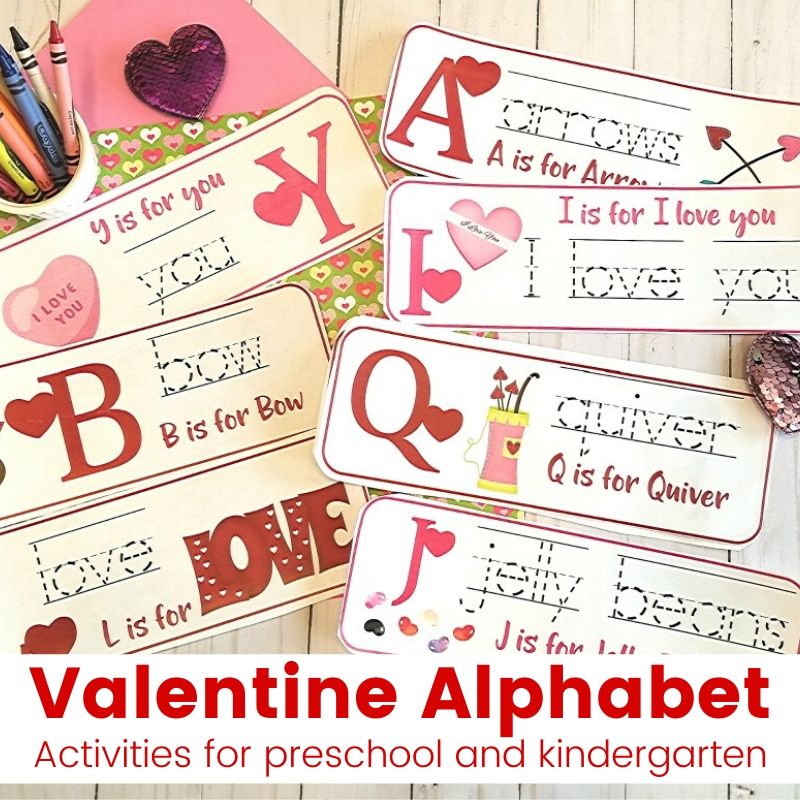 If you're looking for fun Valentine's Day Preschool Alphabet Activities you're going to love this sweet educational printable!  Have fun with these Valentine alphabet handwriting cards for preschoolers and Kindergarten. looking to add to your preschool themes, this set of Valentine Alphabet Activities is Perfect! 