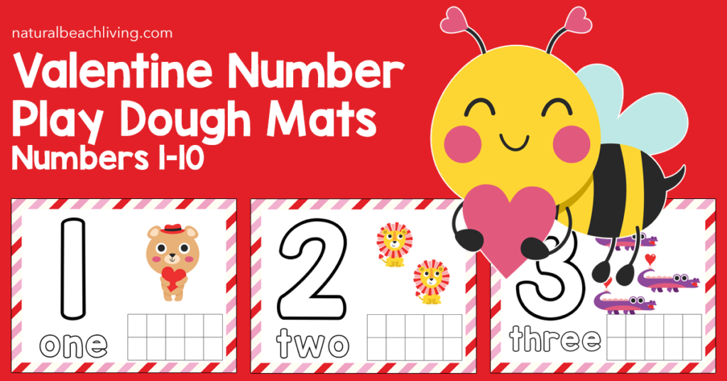 These Valentine Number Playdough Mats are so much fun for preschoolers and early learners. Math Activities for Preschoolers that use hands on learning activities are the best. Your child will improve fine motor skills, counting skills, and concentration while working with playdough and number mats. 