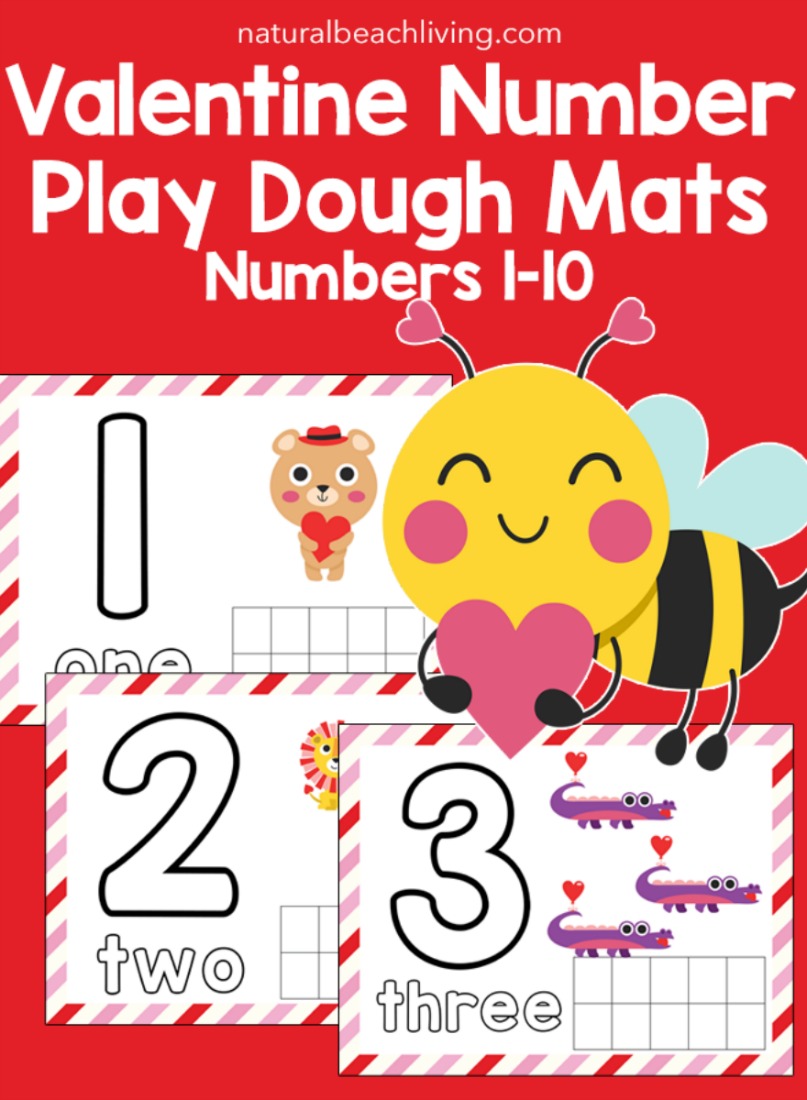 Valentine Number Playdough Mats for Preschoolers