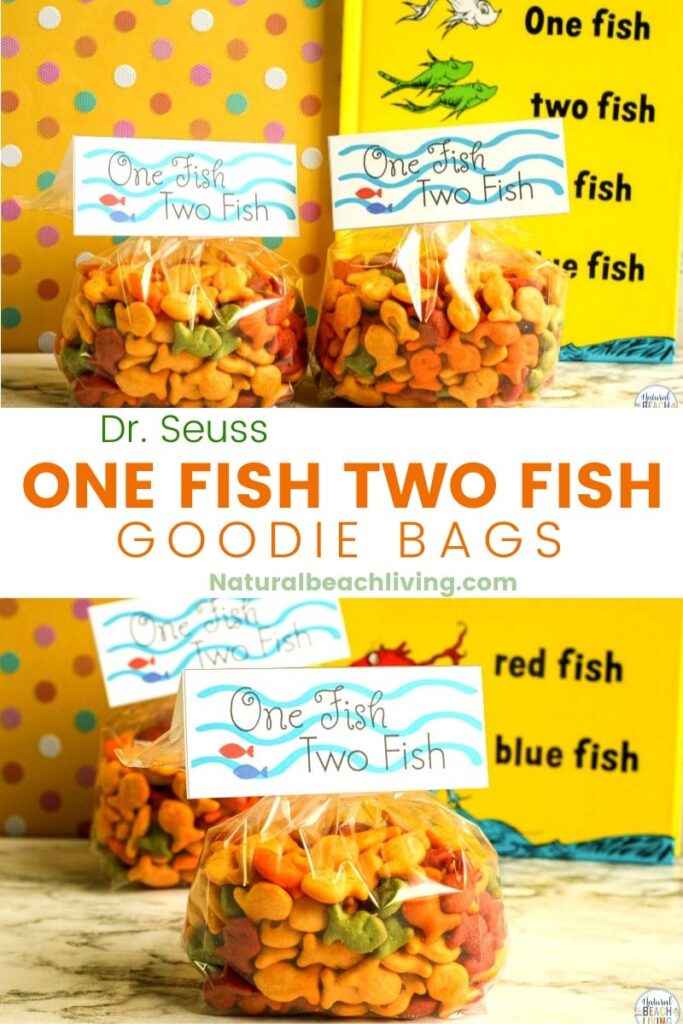 Kids love these Dr Seuss One Fish Two Fish Goodie Bag Tags. You can grab the Dr Seuss Free Printables to use for your Dr Seuss party ideas or just for fun when sharing Dr Seuss Books with your kids. One Fish Two Fish Goodie Bag Ideas for the win!