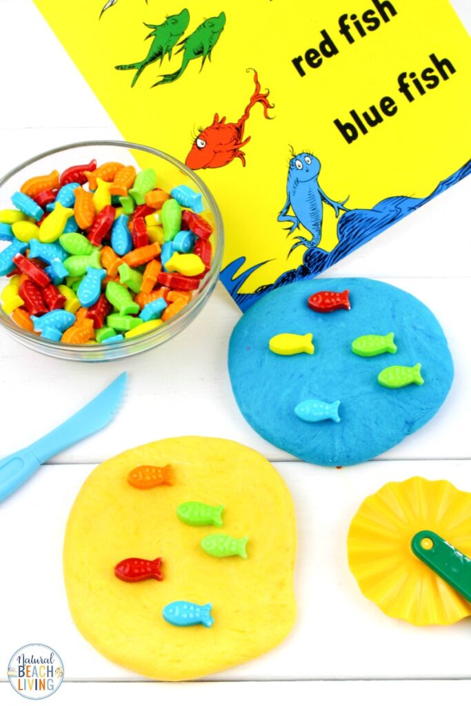 This One Fish Two Fish Edible Playdough Recipe is one of our favorite Dr. Seuss party ideas because it's edible and fun. This simple recipe for how to make marshmallow playdough is the ultimate in easy playdough recipes that delight kids of all ages.