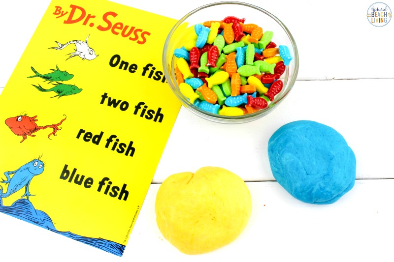 This One Fish Two Fish Edible Playdough Recipe is one of our favorite Dr. Seuss party ideas because it's edible and fun. This simple recipe for how to make marshmallow playdough is the ultimate in easy playdough recipes that delight kids of all ages.