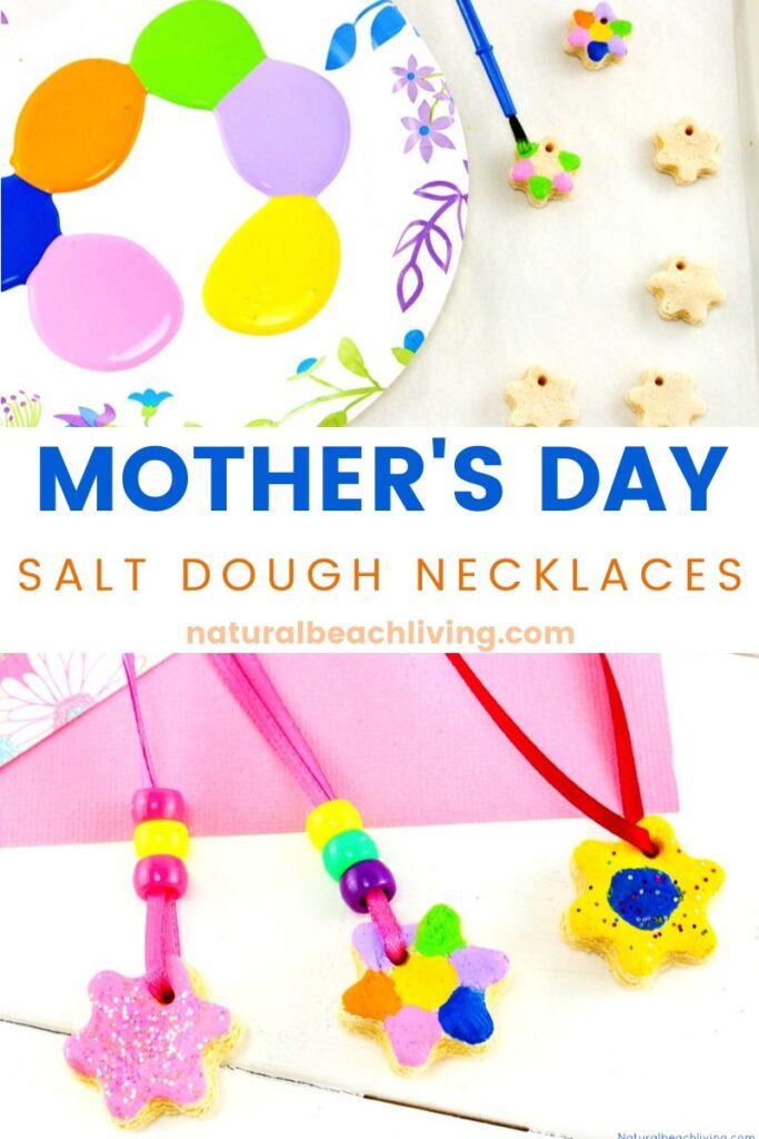 This is the Best Salt Dough Recipe Ever! Make Salt Dough Necklaces and Ornaments for Mother's Day. An Easy Handmade gift idea for kids, Use this for a Mother's Day Art Project or Process Art activity for preschoolers.