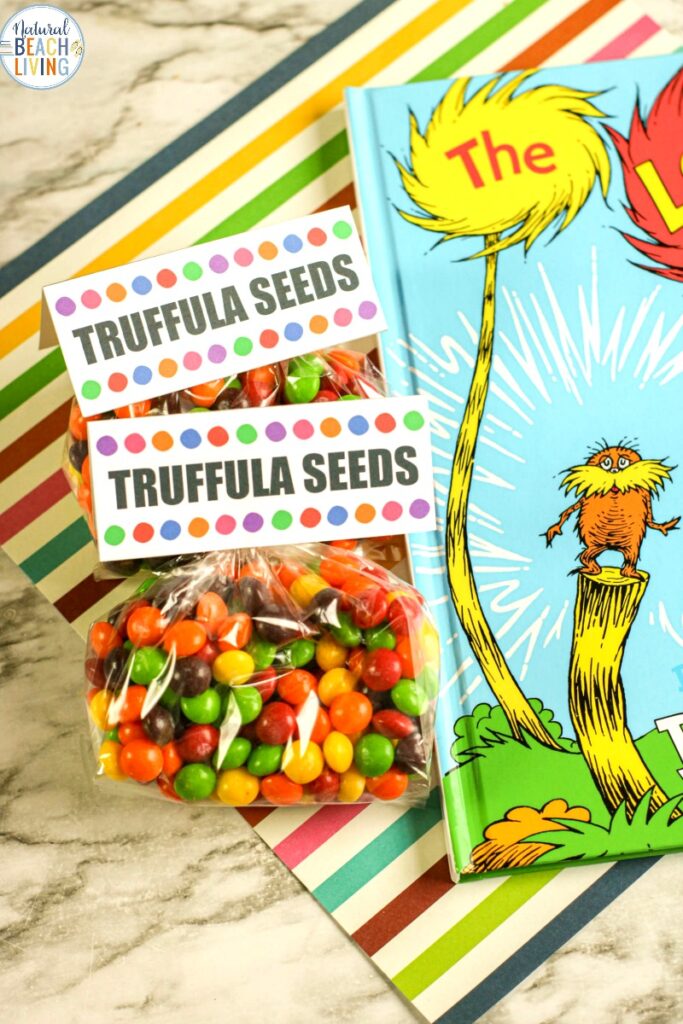 You're going to love The Lorax Goodie Bag Ideas that you find here! Use these Truffula tree seeds printables for Dr. Seuss party bags or Earth Day Activities and the possibilities are endless for gift ideas. 