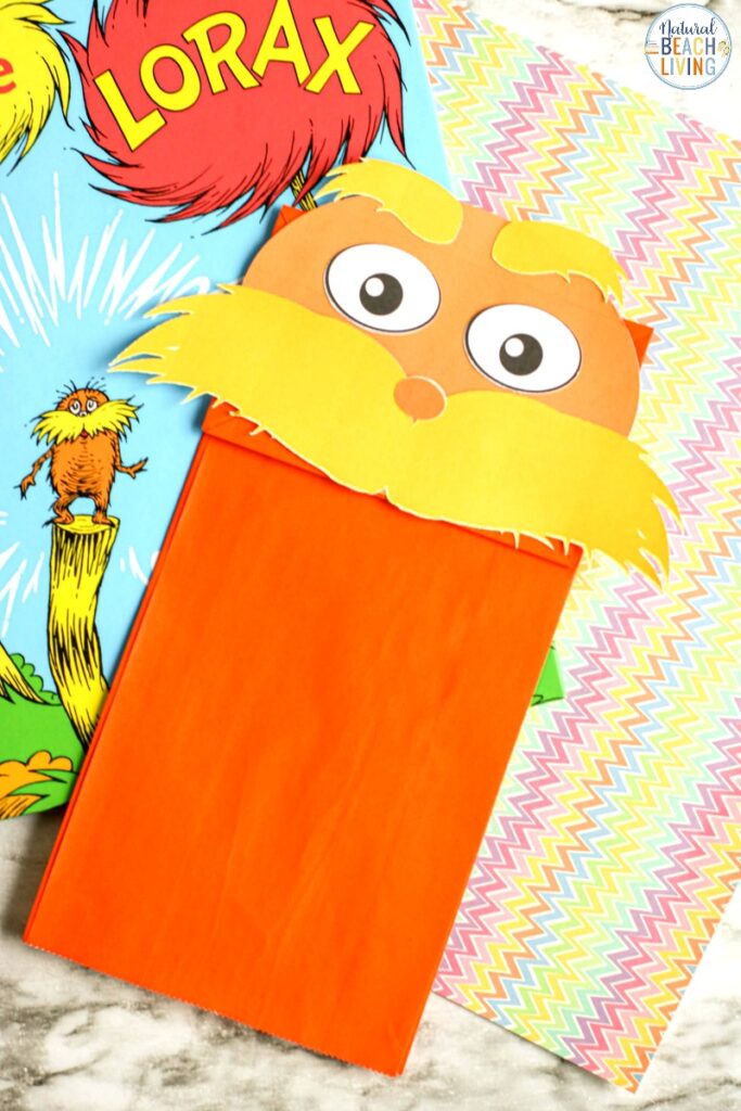 Everyone loves creating The Lorax Paper Bag Puppet! It's such a fun and simple activity. If you are looking for Dr. Seuss Activities, are celebrating Dr. Seuss' birthday, or want a fun preschool craft to make, The Lorax Paper Bag Craft with Free Lorax Template is perfect for you. 