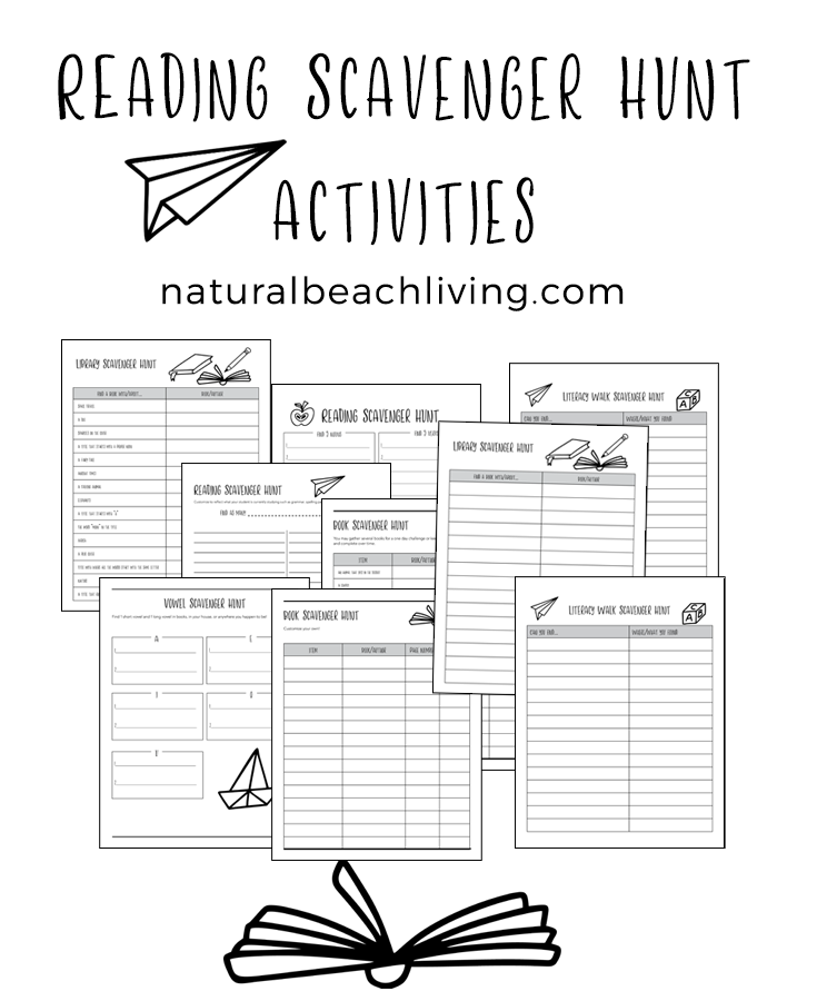 These Book Activities for Kids are a great way to read, learn and have fun. Download your free Reading activities and Reading Scavenger Hunt Printables, These Literacy Scavenger Hunts are great for all ages. Kids love book activities for kindergarten, first grade, all the way up through Middle School. 