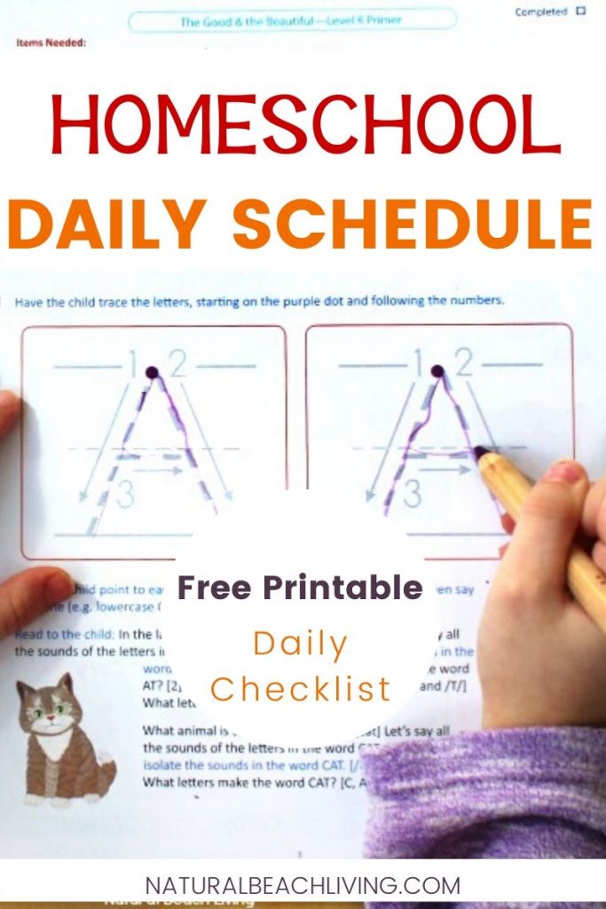 Check out this simple Homeschool Daily Schedule. If you're new to homeschooling and are needing a starting point, or looking for a Homeschool daily checklist this is certain to help. Get tips for creating a daily plan that inspires you to get things done and feel good about it.