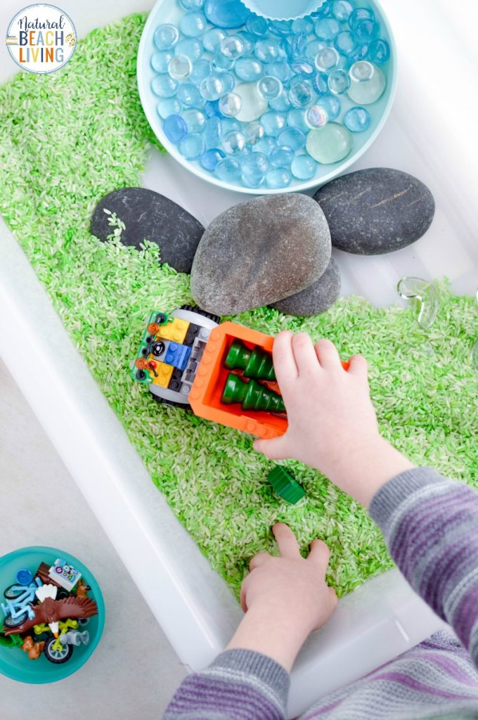 This Lego Transportation Theme Sensory Bin is such a fun way to work on fine motor skills and imagination. There are so many fun things to do with Lego. Add this Sensory Activity to your preschool Transportation theme the kids will love it