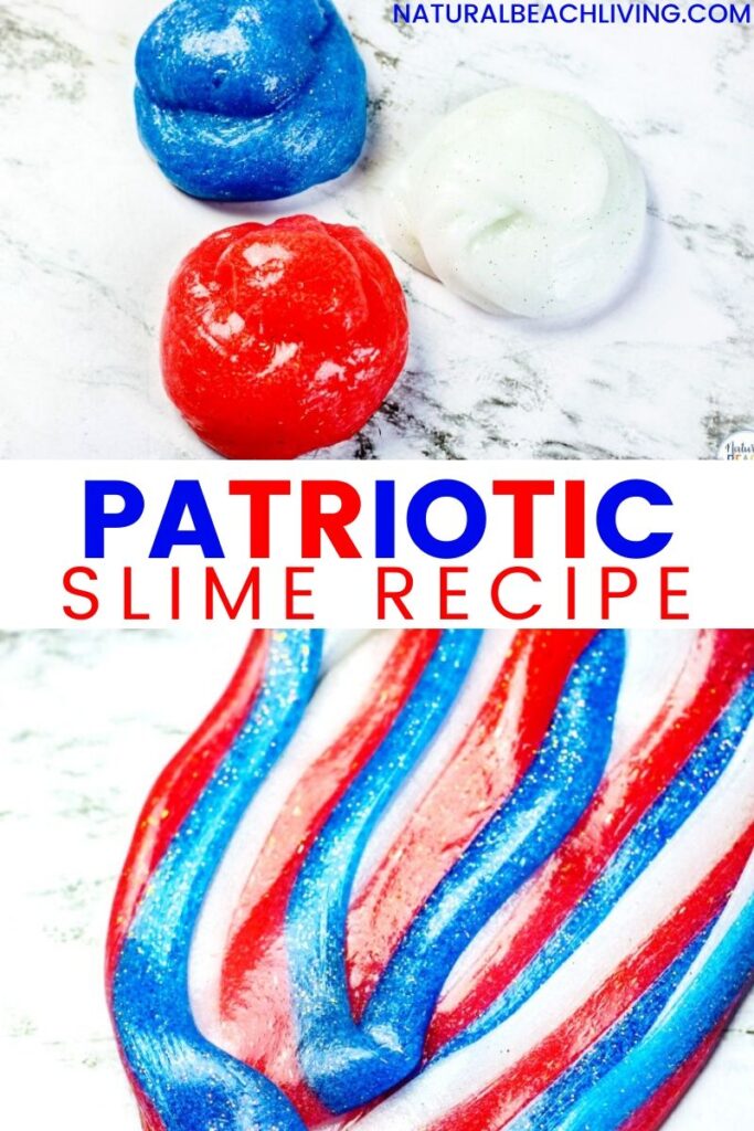 The Best 4th of July Slime Recipe! This red, white, and blue slime is a great patriotic slime to make and play with for the 4th of July, Memorial Day, or any other patriotic holiday. This easy slime recipe mixes science, chemistry, sensory play and hands on learning into one awesome fourth of July activity.