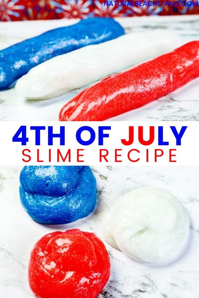 The Best 4th of July Slime Recipe! This red, white, and blue slime is a great patriotic slime to make and play with for the 4th of July, Memorial Day, or any other patriotic holiday. This easy slime recipe mixes science, chemistry, sensory play and hands on learning into one awesome fourth of July activity.
