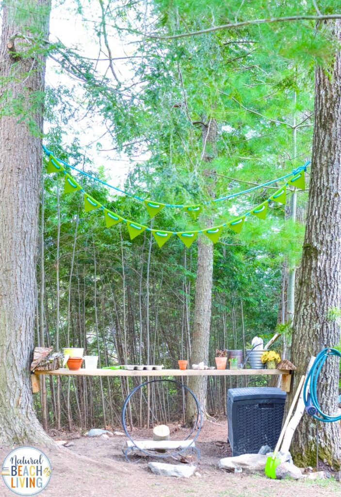 How to create an Easy DIY Backyard Play Area on a budget that is lots of fun without the costs. This DIY science table and mud kitchen is perfect for outdoor STEM Projects and kids play spaces, learn how to use recycled materials for play, and exploring. Let's create a natural play space for kids that they LOVE.