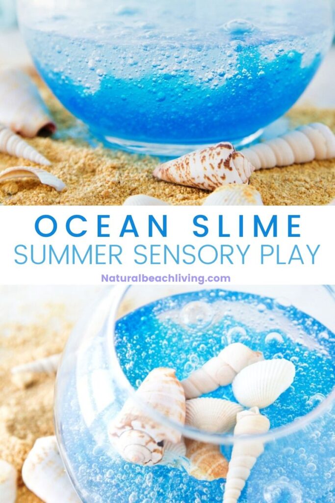 Learn how to make DIY ocean slime for kids with this easy and fun recipe and video tutorial. It's easy to make from clear glue and a clear slime recipe. It's a fun sensory play idea for kids!
