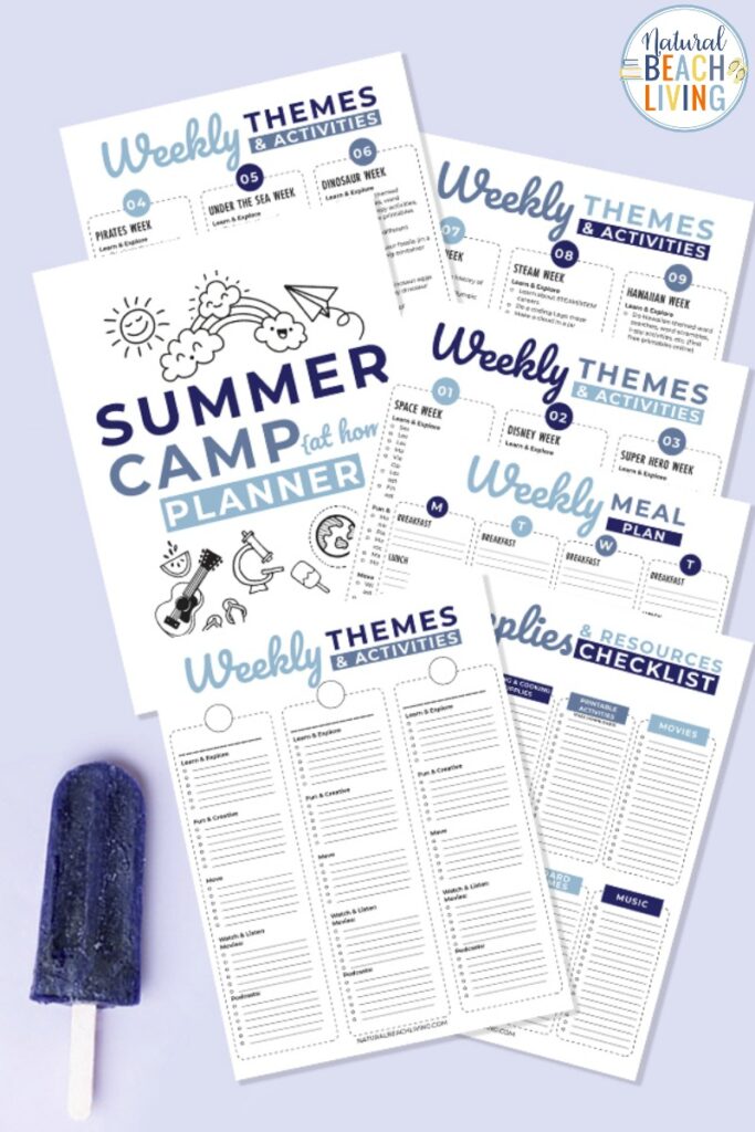 Summer Camp at home Planner Printables for Free! It's the perfect way to plan your fun summer activities with a Summer Camp Theme Guide full of ideas that the kids are going to love! 9 Weeks of DIY Summer Camp to keep kids entertained all summer long. 