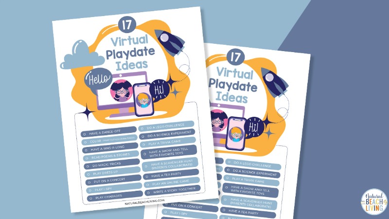 Check out these awesome Virtual Playdate Ideas! The kids will love being able to hang out with friends even if they have to stay home. Grab this Free Printable and over 20 Virtual Playdate Ideas to Reconnect Kids with friends and family. 
