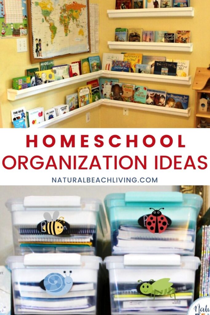 Homeschool Organization Ideas with Homeschool Rooms, and ways to Organize Small Spaces for homeschooling. Find The Best Minimalistic Homeschool Ideas, homeschool tips, and ideas for organizing all things to homeschool successfully.