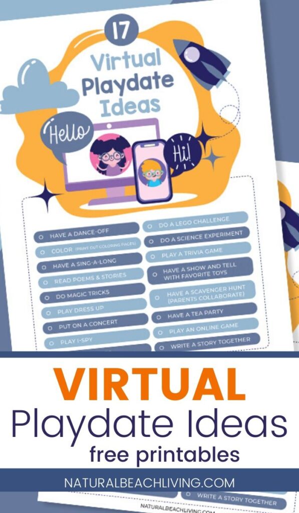 Check out these awesome Virtual Playdate Ideas! The kids will love being able to hang out with friends even if they have to stay home. Grab this Free Printable and over 20 Virtual Playdate Ideas to Reconnect Kids with friends and family. 