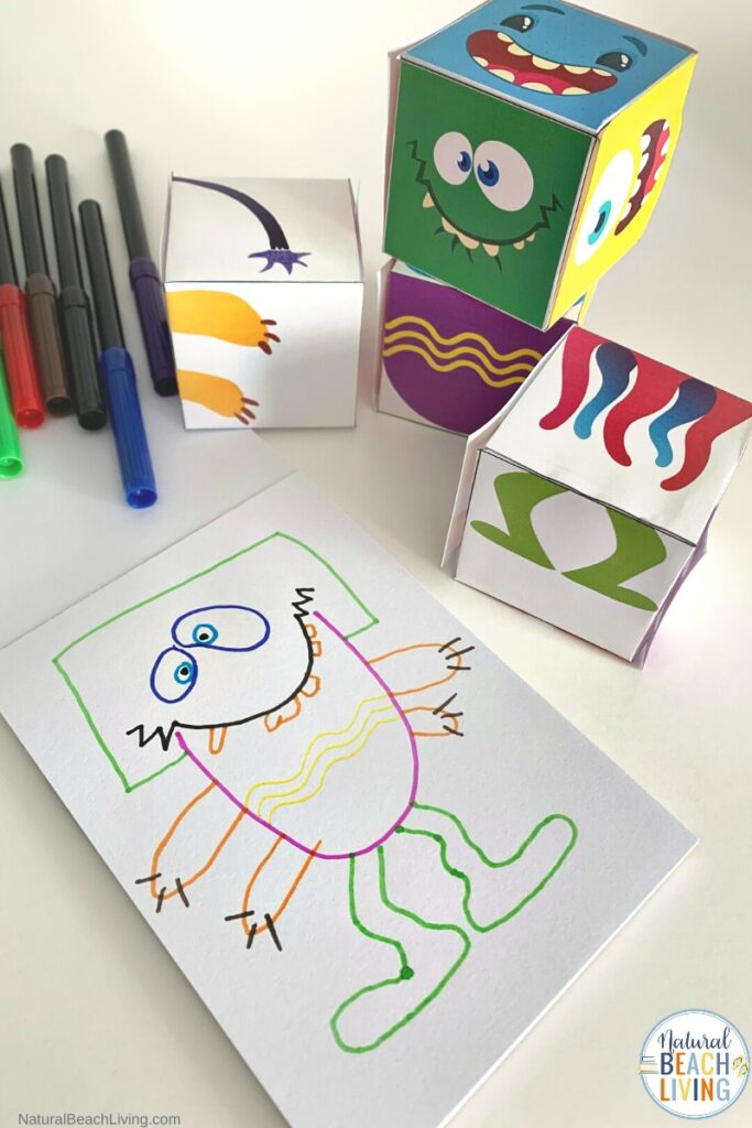 This Monster Drawing Activity is SO MUCH FUN. Here you'll find lots of great monster theme activities for planning your kindergarten or preschool monster theme. Including monster printables, monster crafts, art, literacy, books and more. Grab your FREE Monster Drawing Printables Here