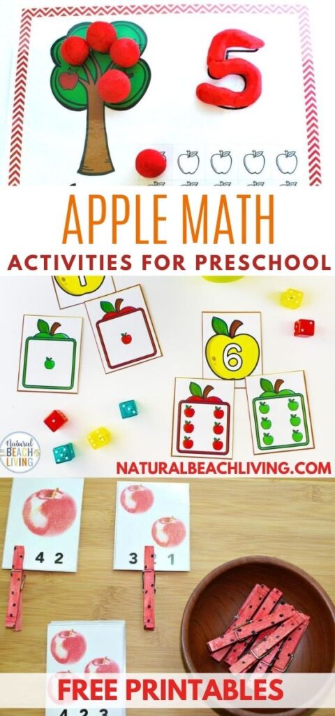 You'll Love These Preschool Apple Themed Math Activities and Free Printable Apple Counting Cards for Fall. Math Activities for Preschool and kindergarten with Apple Books for Kids and Math Toys for hands on learning. Fall Preschool Activities are the best! 
