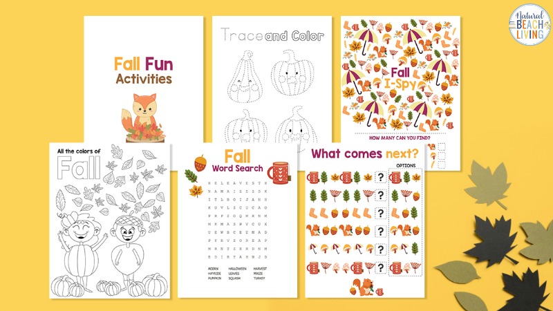 Free Fall Printables for Preschool and Kindergarten, a variety of fall printable activity sheets for kids perfect for your fall lesson plans and adding to fall themes - fall coloring pages, fine motor, counting, literacy, math, and more