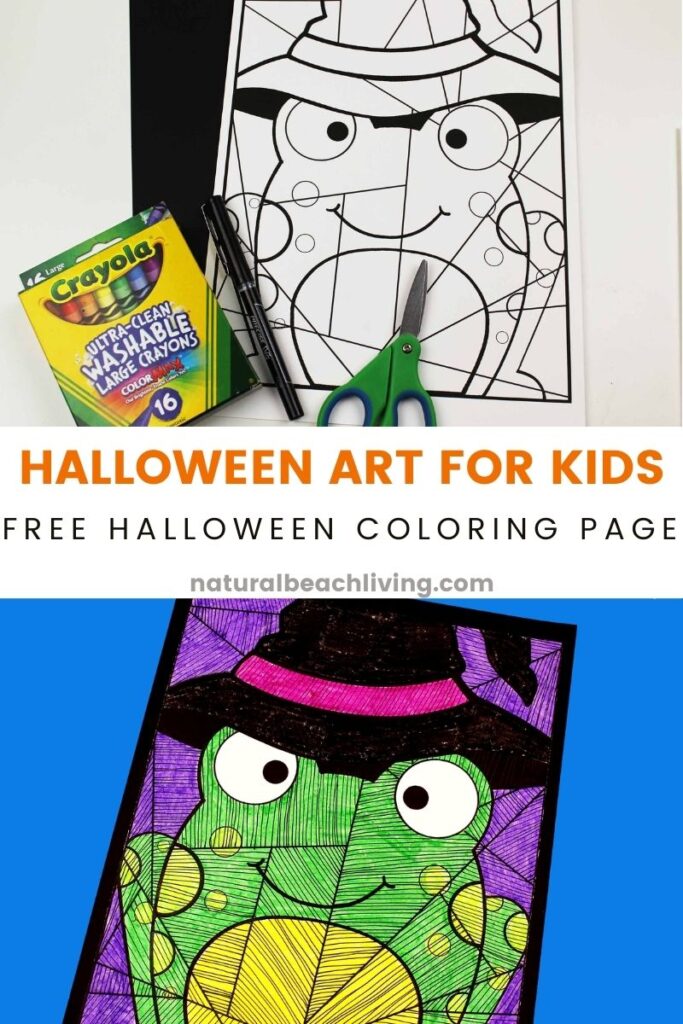 Halloween Art for Kids with Free Witch Frog Template, This Halloween Art Project for Kids can be spooky and cute Halloween art idea that makes perfect Halloween decor. Drawing Challenges and Witches and Frogs Coloring Pages for Halloween #Halloween #HalloweenArt #KidsArt #ArtForKids #HalloweenFun 