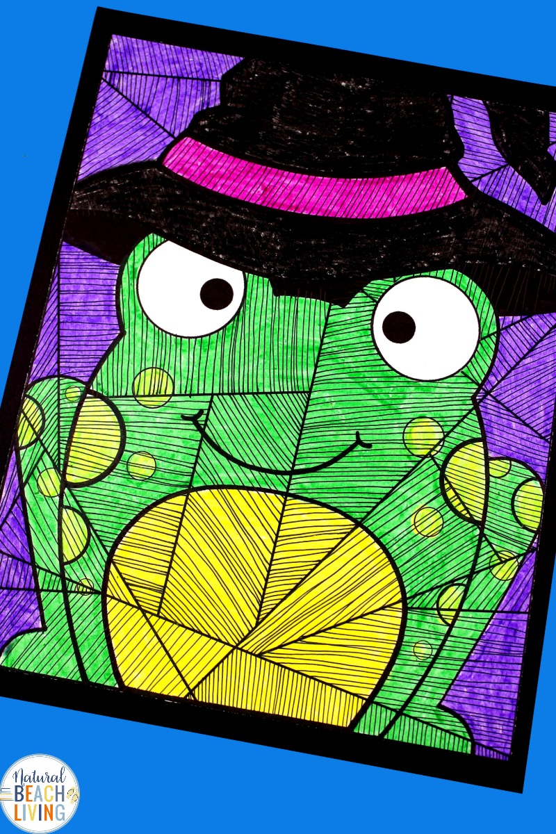 Halloween Art for Kids with Free Witch Frog Template