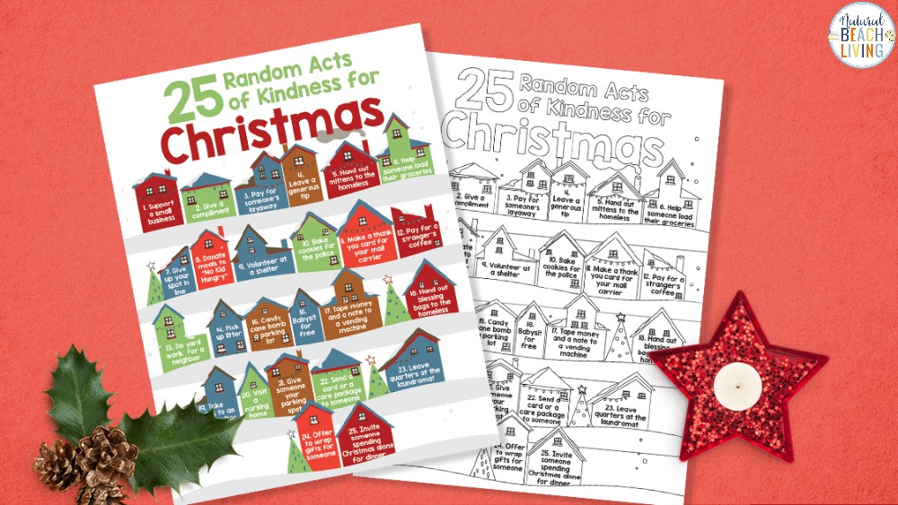  Random Acts of Kindness for Christmas and Random Acts of Kindness Coloring Pages full of ideas for being kind and practicing gratitude. Acts of Kindness Ideas with free printables to hang up and check off. Perfect ideas to bring Christmas Cheer all month long.  