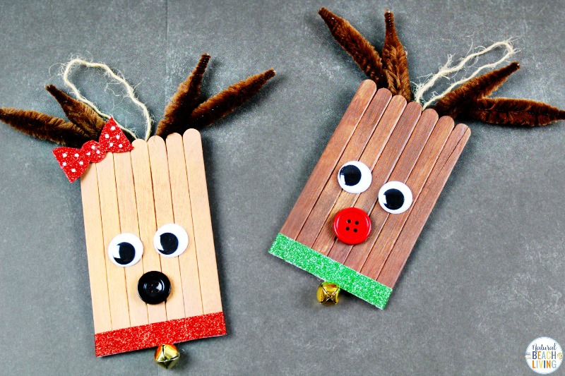 These Rudolph Popsicle Stick Crafts are easy Christmas Crafts for Kids to make! Make these cute reindeer crafts for kid friendly handmade ornaments! These Easy Ornaments to Make are the perfect winter craft with popsicle sticks