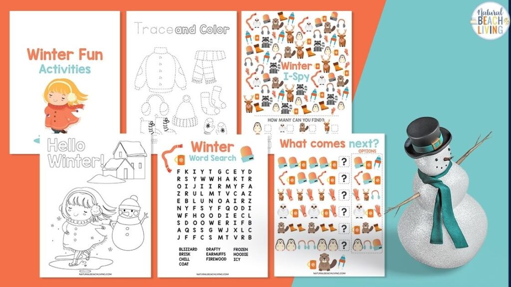 Free Winter Printables for Preschool and Kindergarten that include Fun Winter Printables and free printable winter worksheets for preschool. Coloring pages, Math activities, fine motor skills practice, Winter Theme and free winter activities for preschoolers